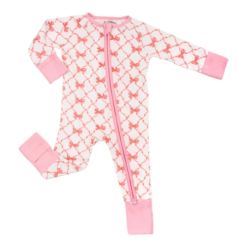 Zip Up Pajama - Pink Bows