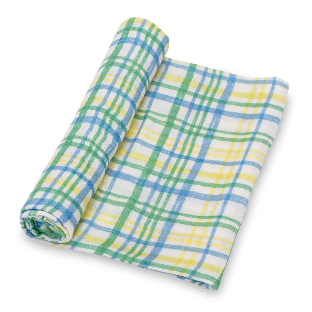 Muslin Swaddle Blanket - Blue Plaid