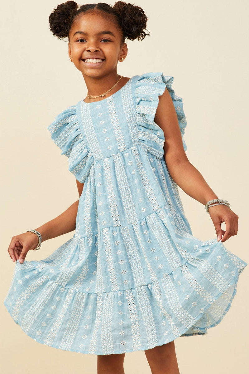 Tween Flutter Sleeve Dress - Blue