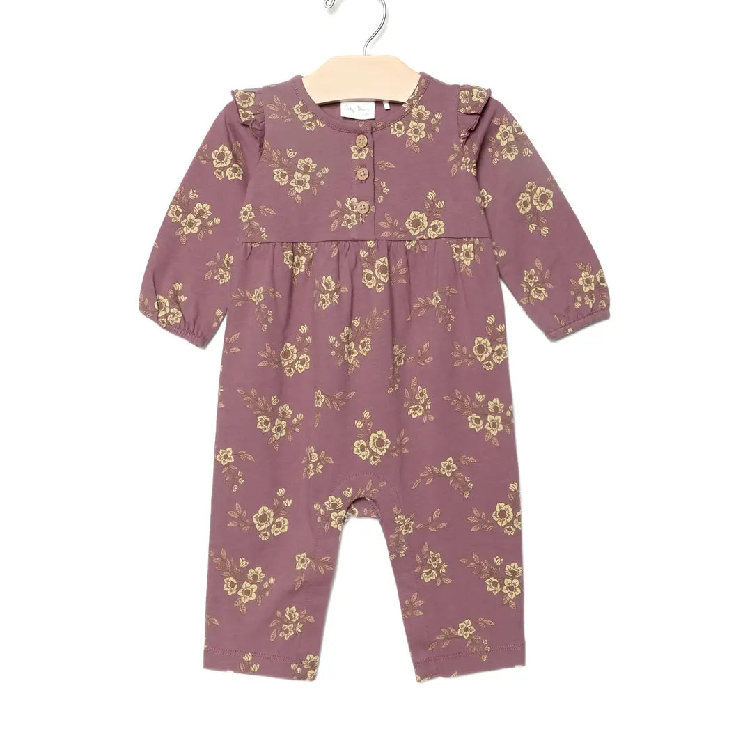Flutter Sleeve Romper - Plum Floral