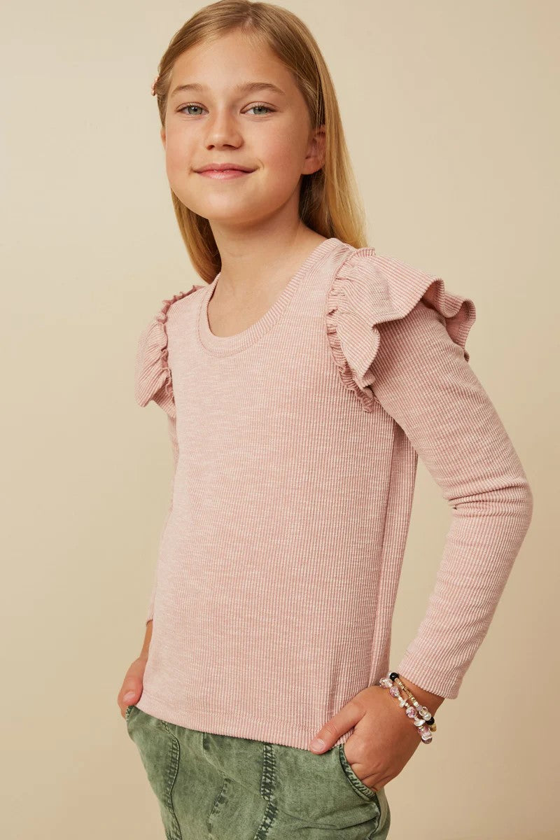 Tween Long Sleeve Tee - Rose Rib Knit