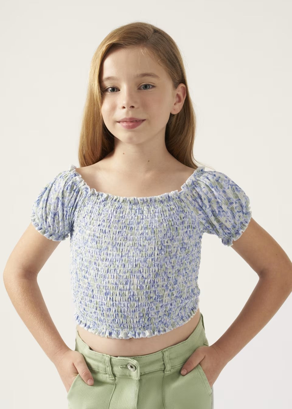 6104 - Tween Smocked Top - Green