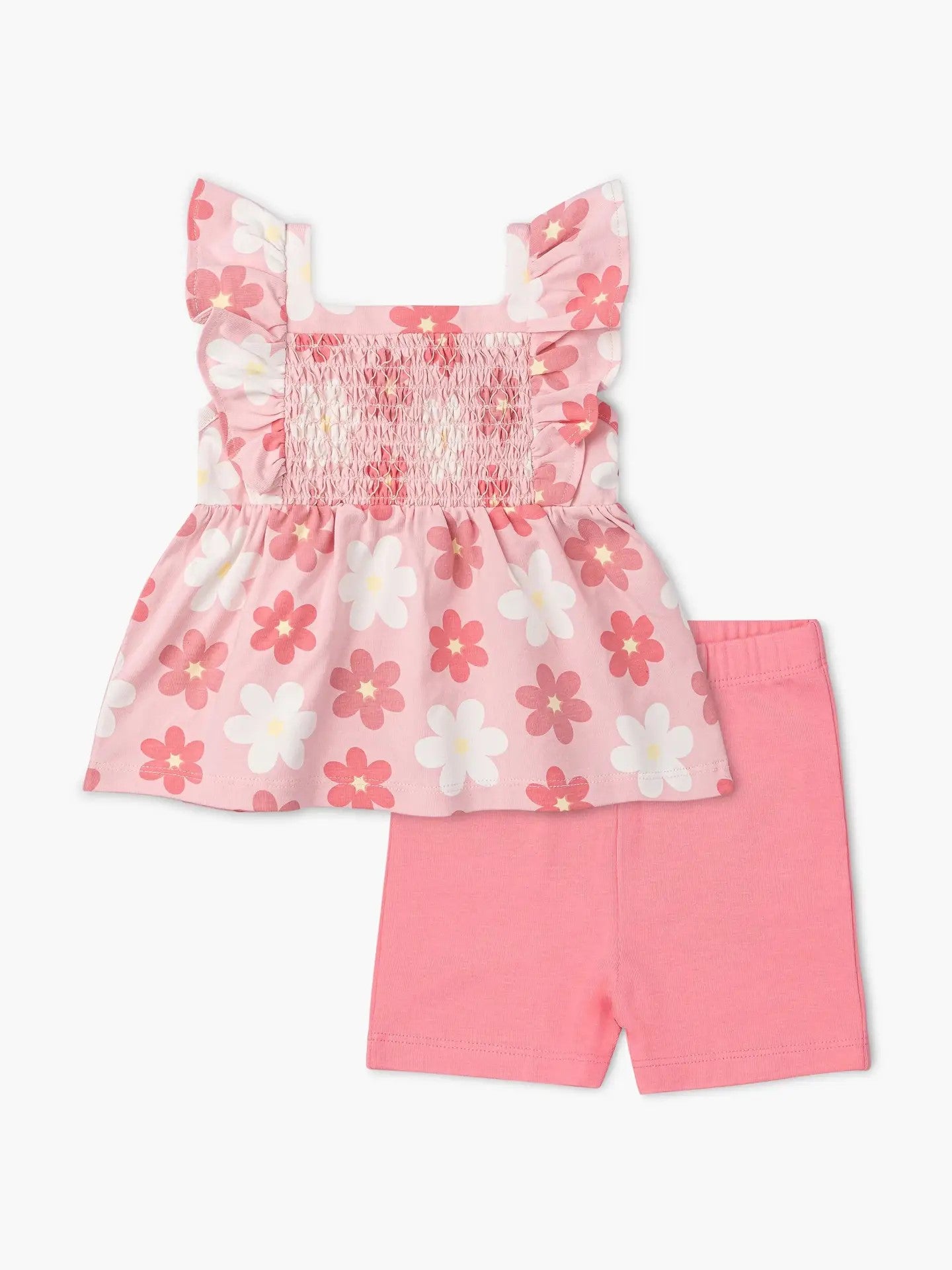 Smocked Top and Short Set - Pink Daisy