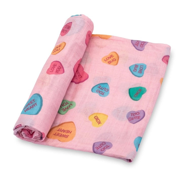 Muslin Swaddle Blanket - Candy Hearts