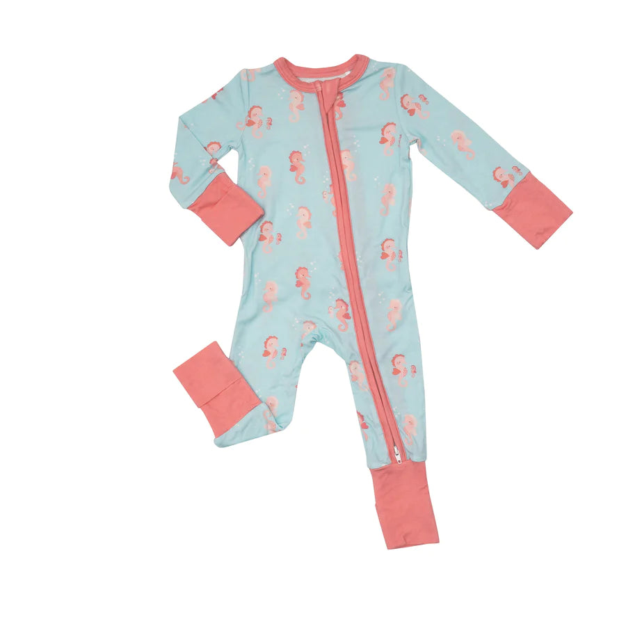 Bamboo Coverall Sleeper - Pink Seahorses