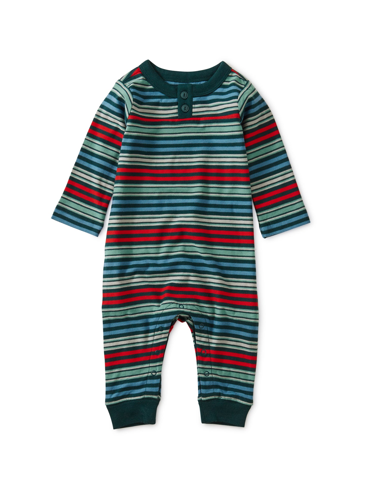 Stripe Henley Romper - Deep Ocean