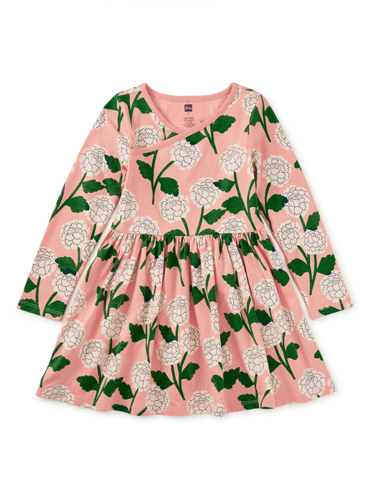 L.S. Wrap Neck Dress - Chrysanthemums