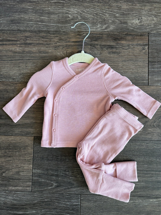 Rib Knit Infant Top/Pant Set - Pink