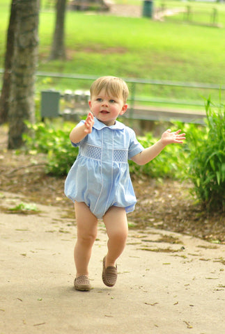 Smocked Bubble with Collar - Baby Blue