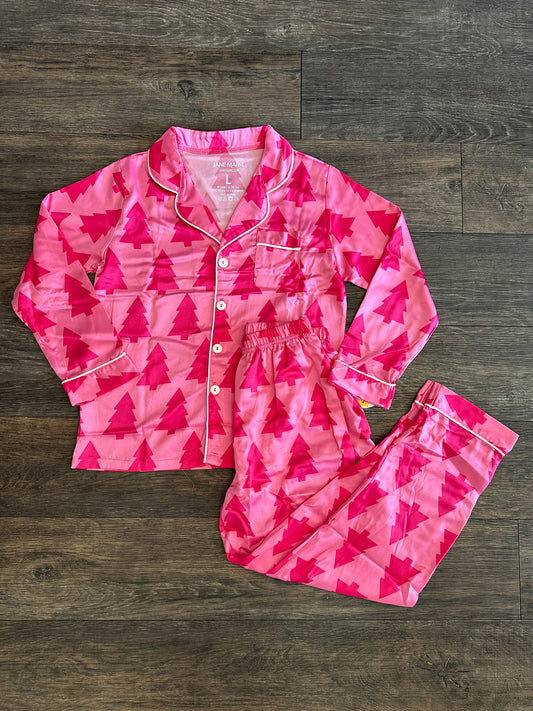 Tween Satin PJ Set - Pink Christmas