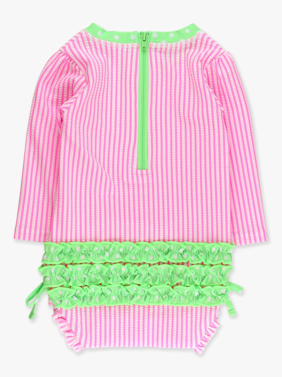 Baby Long Sleeve Swimsuit - Neon Pink Seersucker