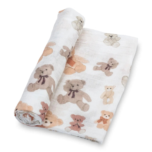 Muslin Swaddle Blanket - Teddy Bears