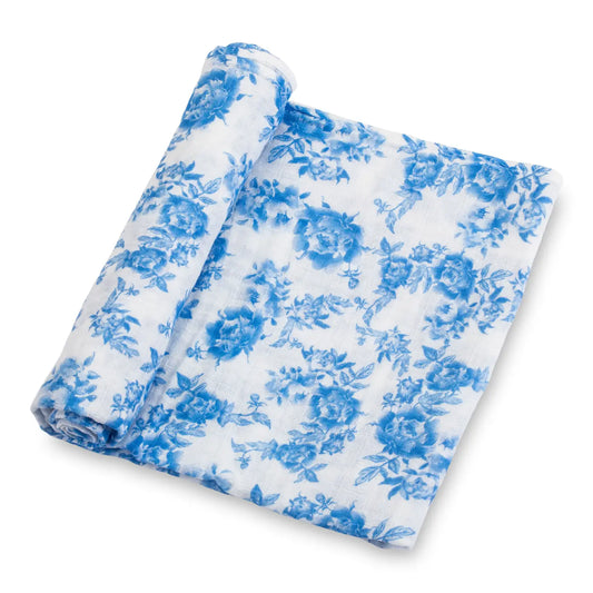 Muslin Swaddle Blanket - Blue Peony