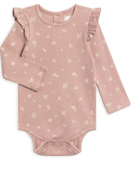 Rib-Knit Bodysuit - Mauve Floral