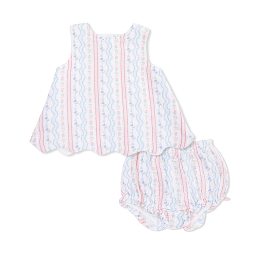 Scallop Top and Bloomer Set - Tulip Stripe