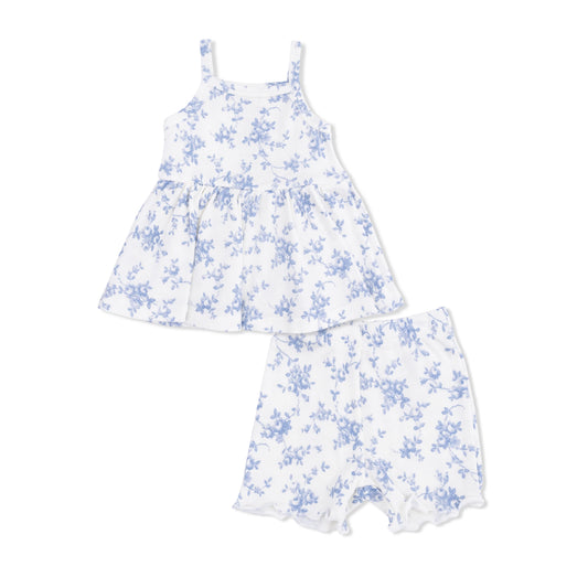 Peplum Tank and Bike Short Set - Blue Vines