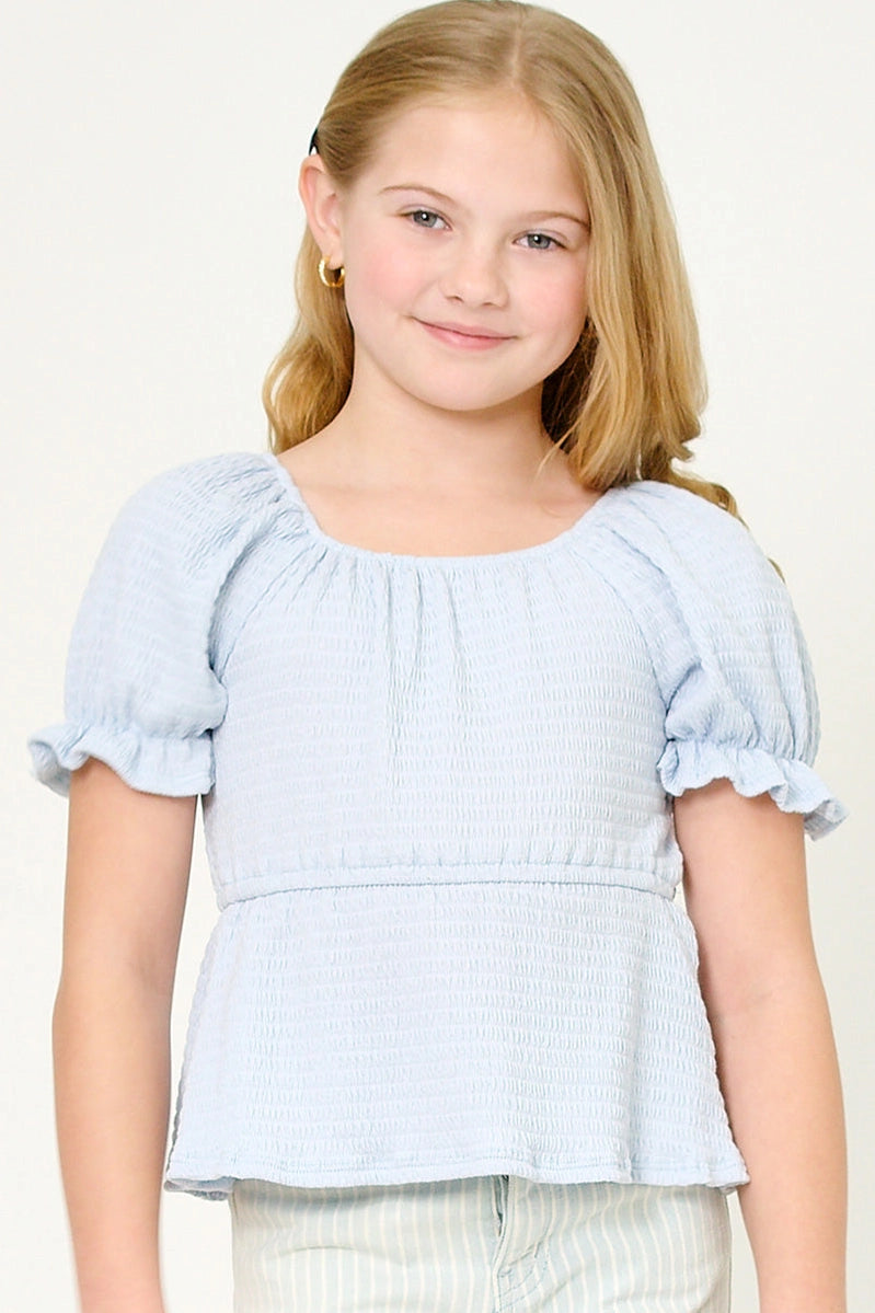 Tween Cinch Waist Top - Blue