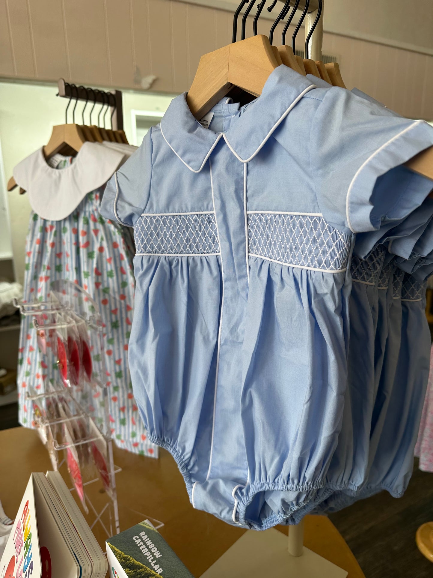 Smocked Bubble with Collar - Baby Blue