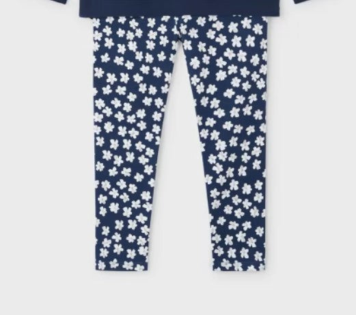 4713 - Girls Printed Leggings - Navy Floral