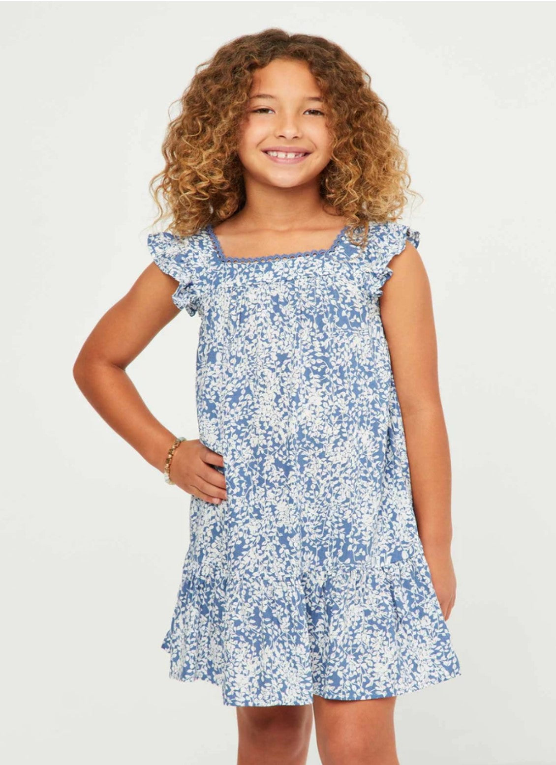 Tween Lace Trim Dress - Blue