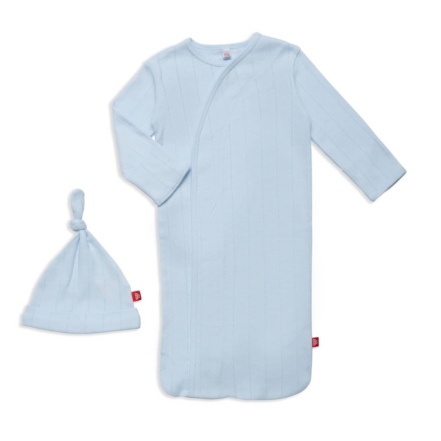 Magnetic Pointelle Cotton Gown and Hat Set - Blue