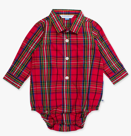 Button Down Bodysuit - Red Plaid