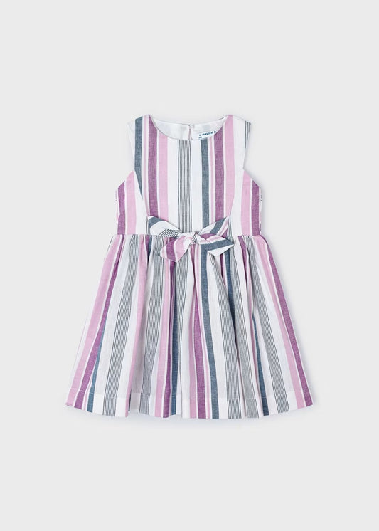 3925 - Girls Cotton Dress - Purple Stripe