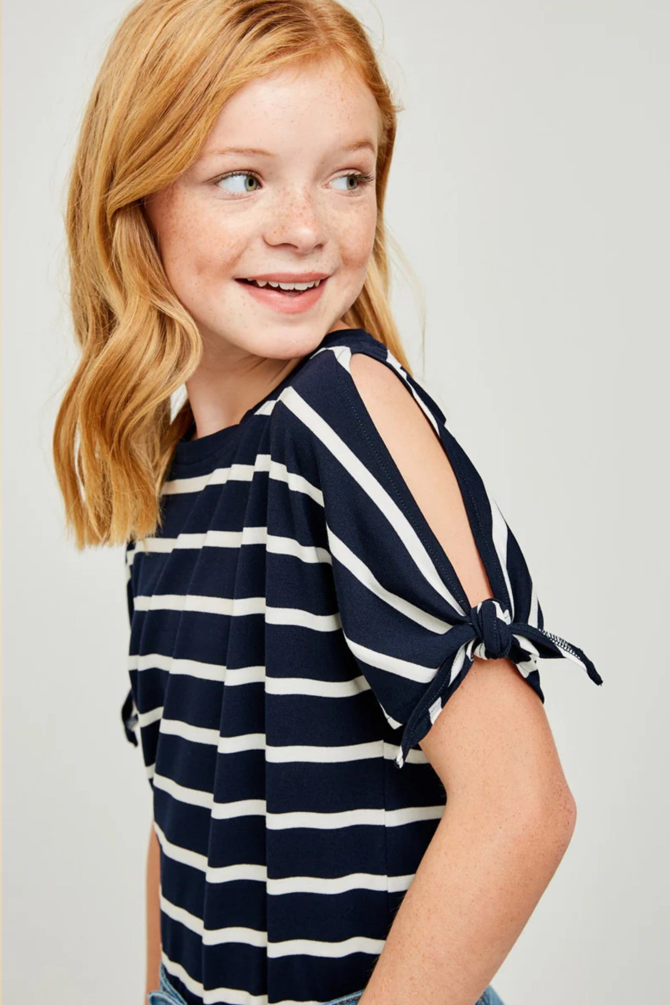 Tween Tie Sleeve Tee - Navy