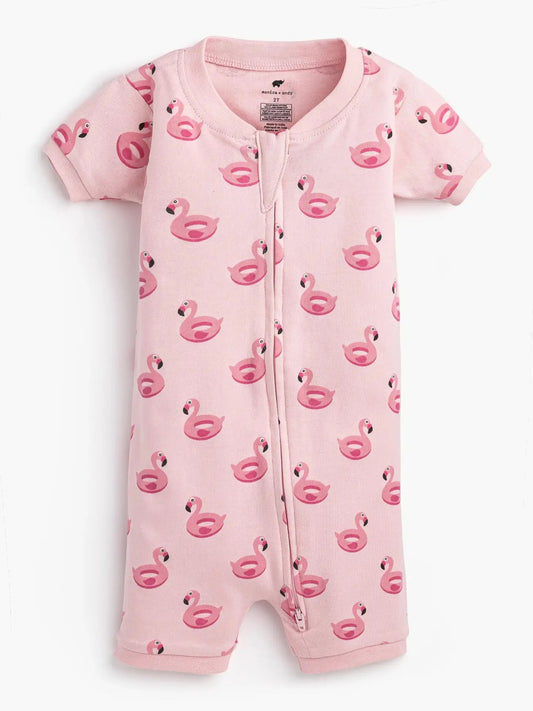 Zip Up Shorty Pajama - Flamingo