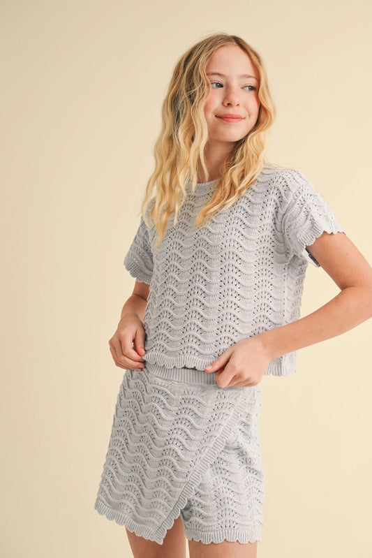 Tween Crochet Skort - Sky