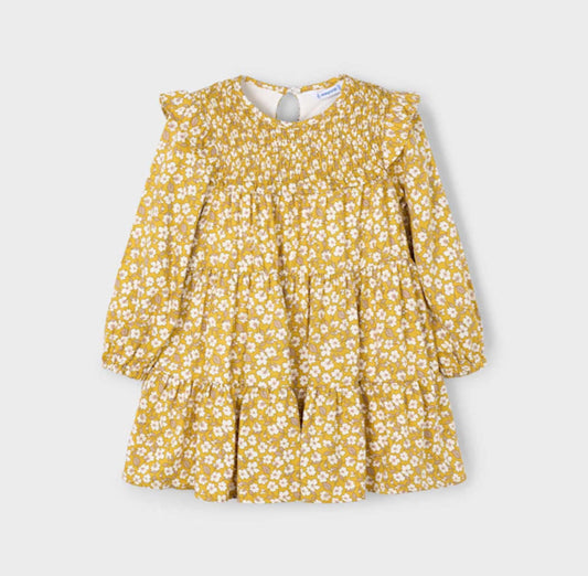4912 - Girls Woven Dress - Taupe Floral