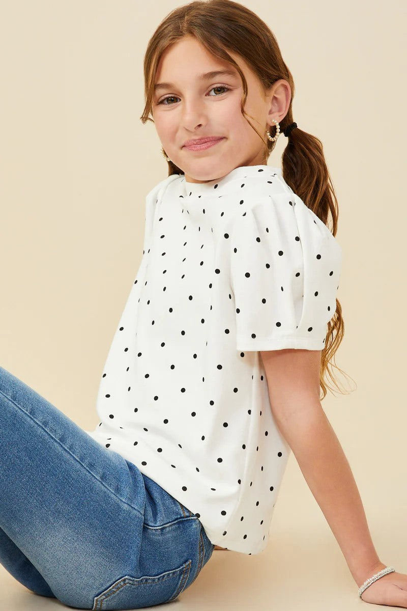 Tween Puff Sleeve Top - Polka Dot
