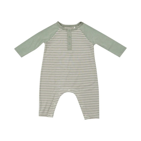 Bamboo Henley Romper - Sage Stripe