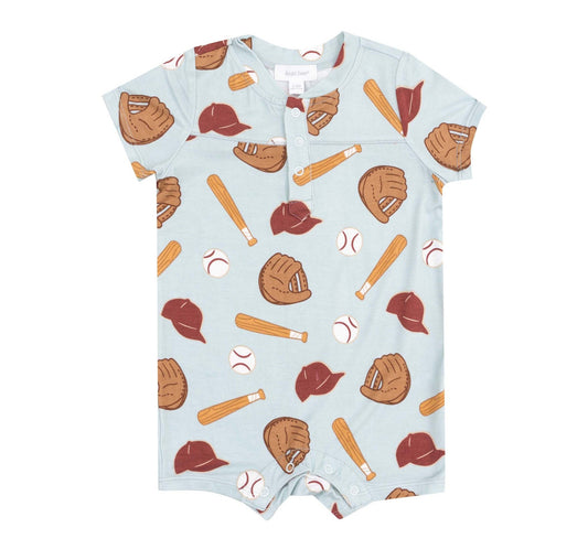 Henley Short Romper - Baseball
