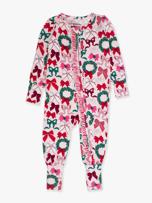 Zip Up Bamboo PJ - Holly Bows