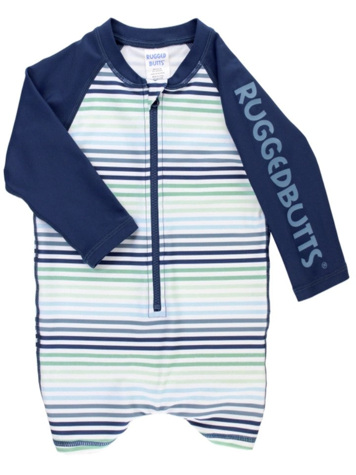 One-Piece Zip Up Rash Guard - Coastal Stripe