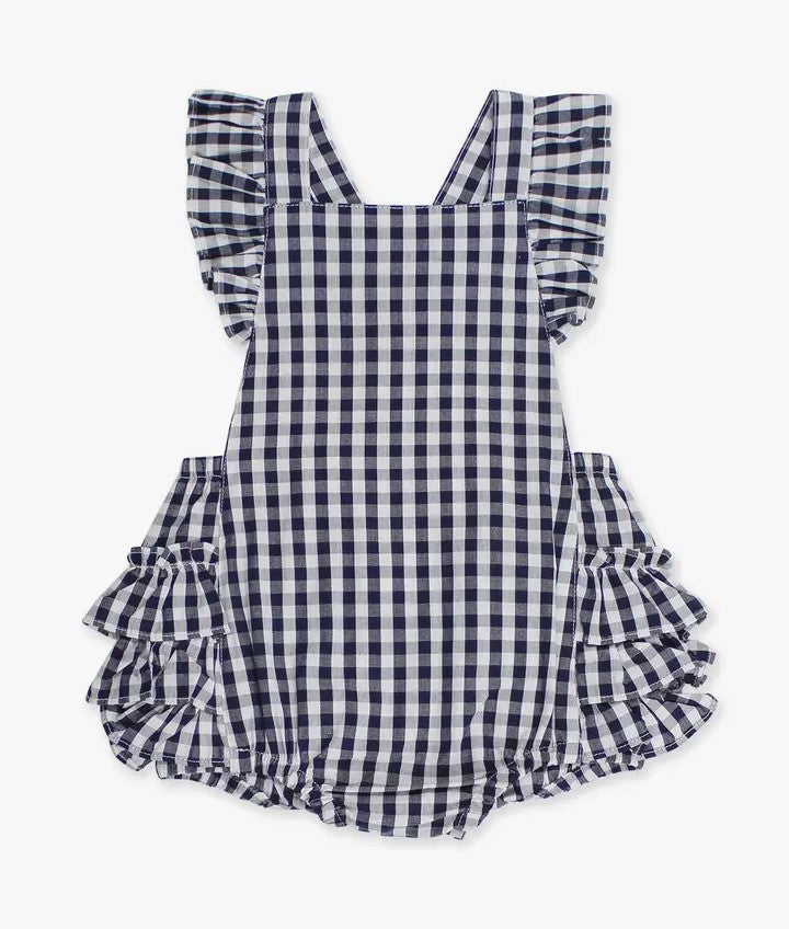Gingham Overall Romper - Navy