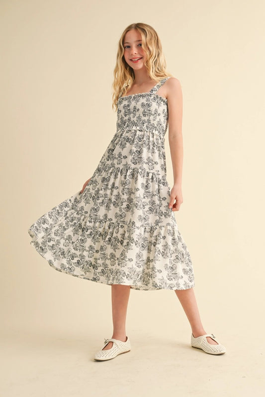 Tween Smocked Midi Dress - Floral