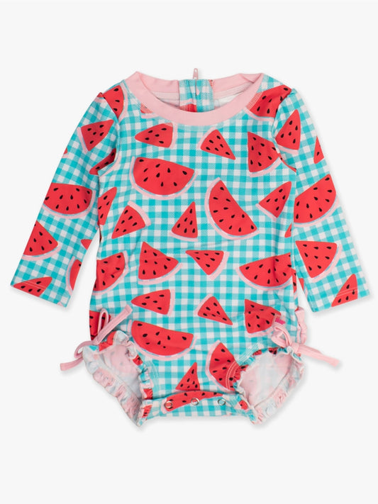 One Piece Rash Guard Swimsuit - Watermelon