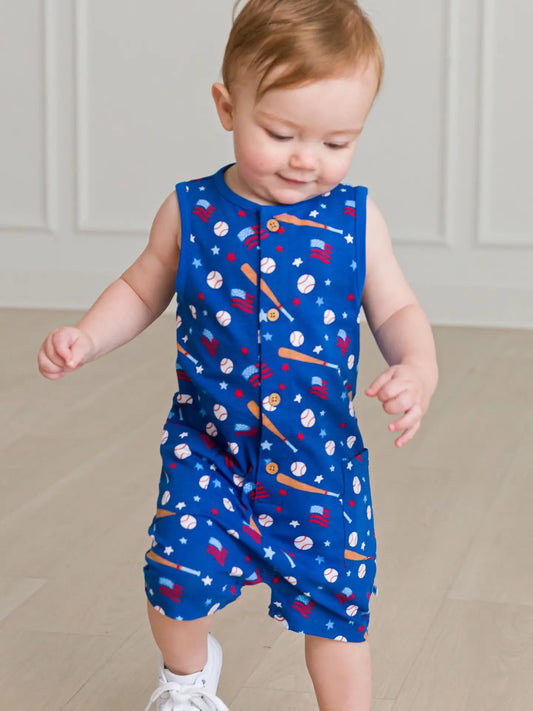 Henley Tank Romper - Baseball