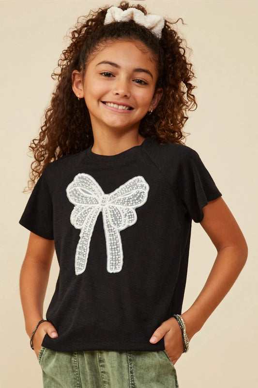 Tween Bow Patch Tee - Black