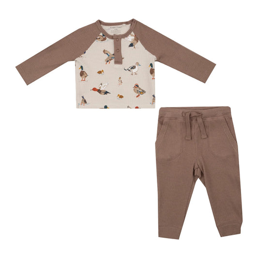 Waffle Knit Top and Pant Set - Ducks