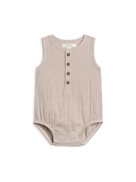 Seersucker Tank Romper - Brown