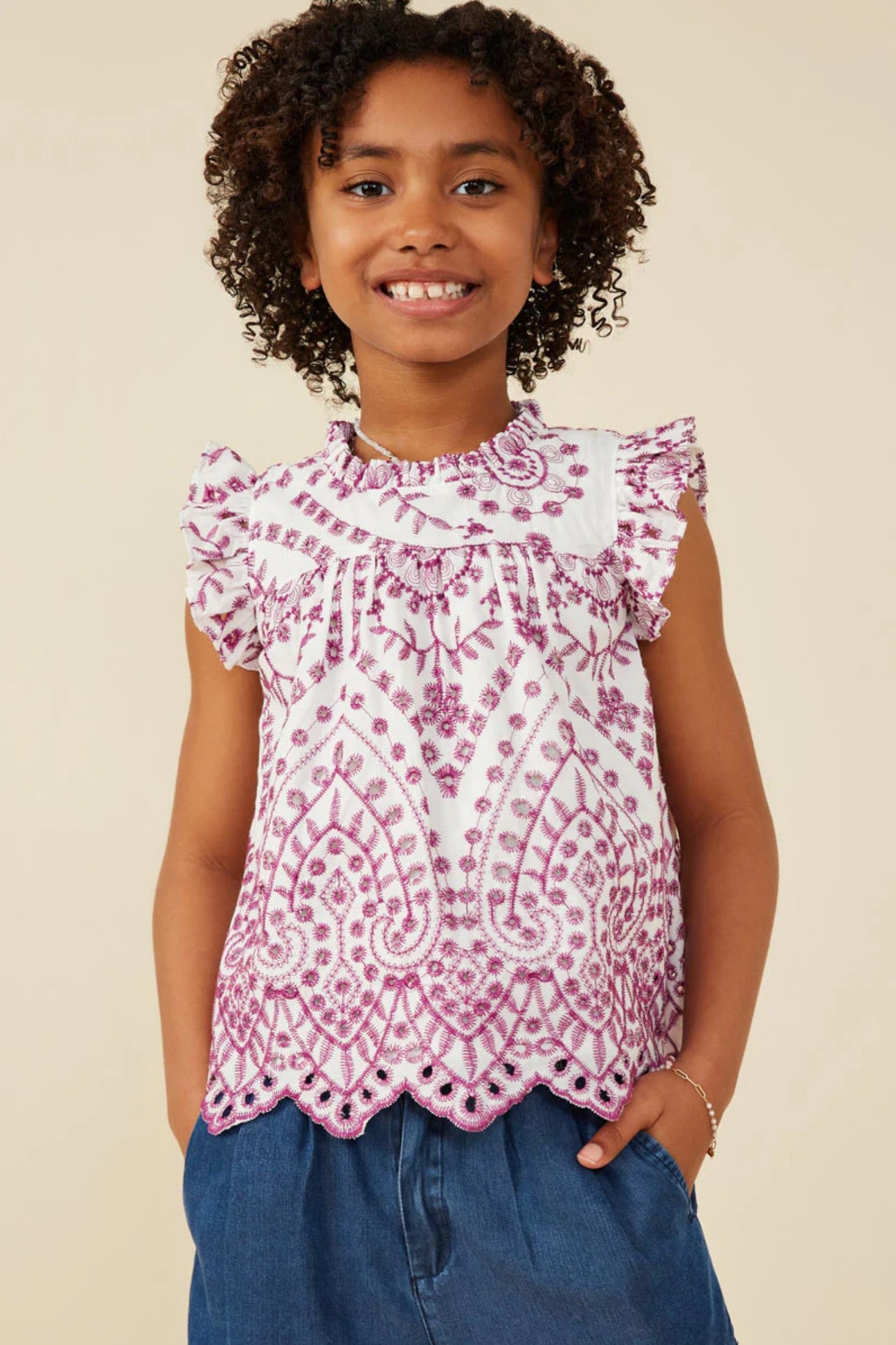 Tween Eyelet Accent Blouse - Purple