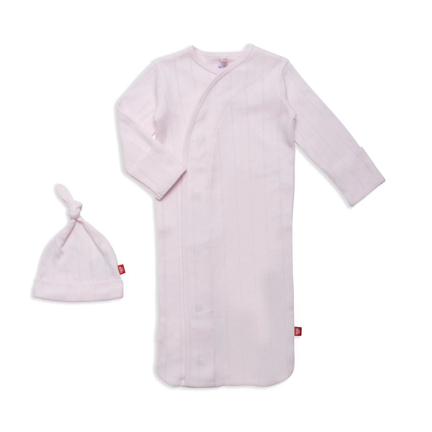 Magnetic Pointelle Cotton Gown and Hat Set - Pink