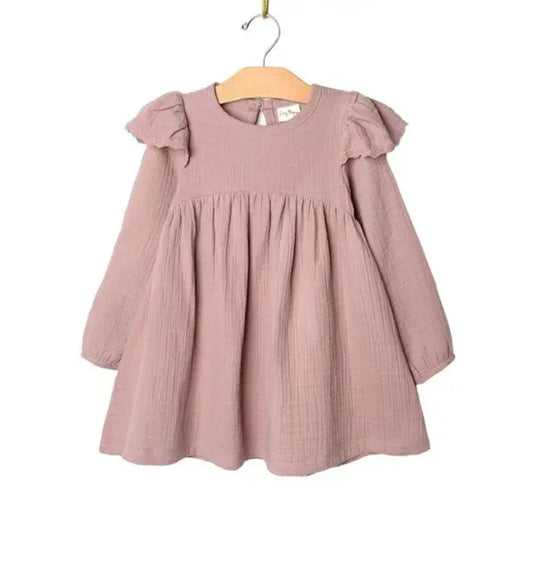 Flutter Sleeve Gauze Dress - Mauve