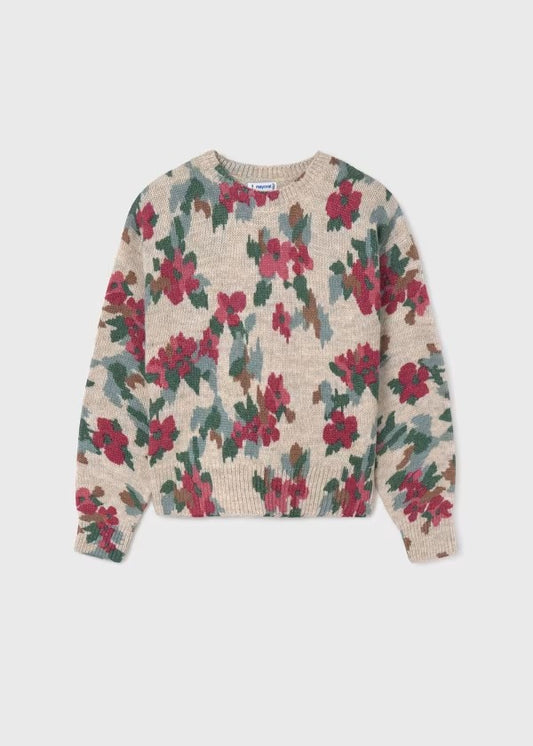 7306 - Tween Floral Sweater - Taupe