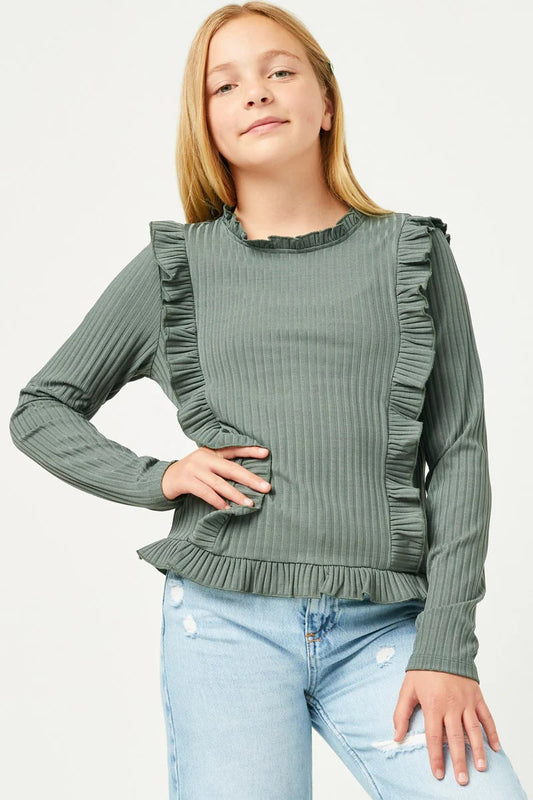 Tween Rib Knit Tee - Slate Teal