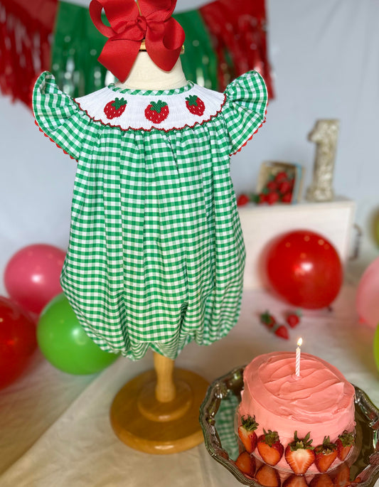 Eden Smocked Bubble - Strawberry