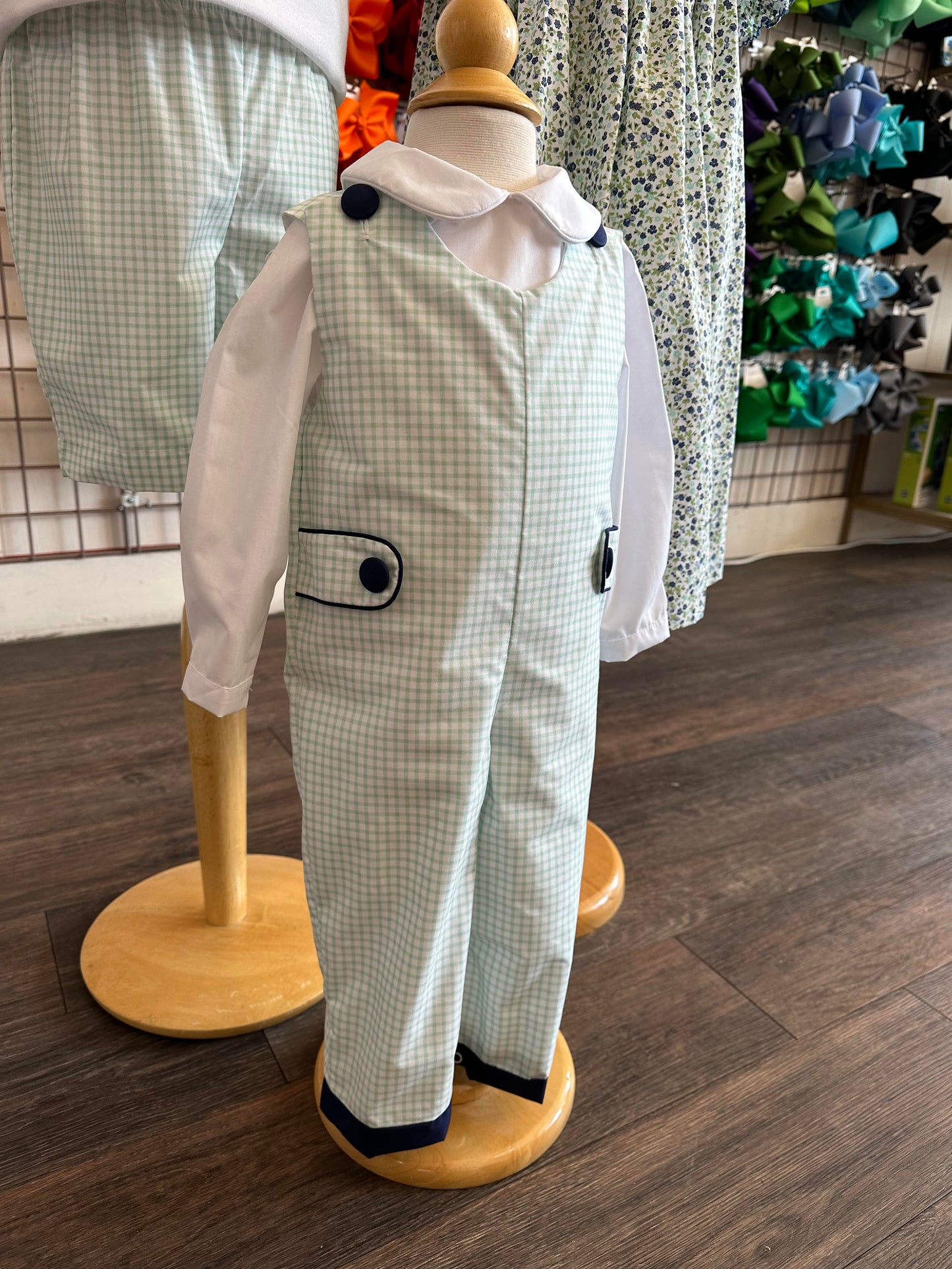 Tiny Tab Long Jon - Green Gingham